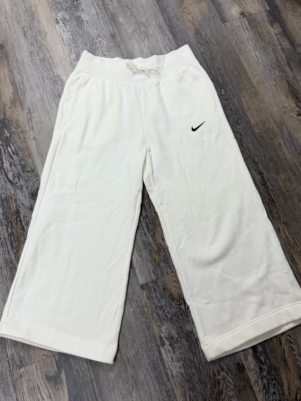 Nike Cream Wide-Leg Sweatpants with Black Swoosh
